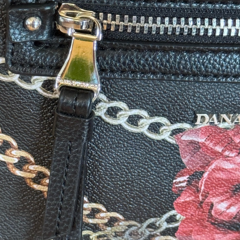 Dana Buchman Black & Red Floral Crossbody Handbag with Chain Strap - Picture 9 of 14